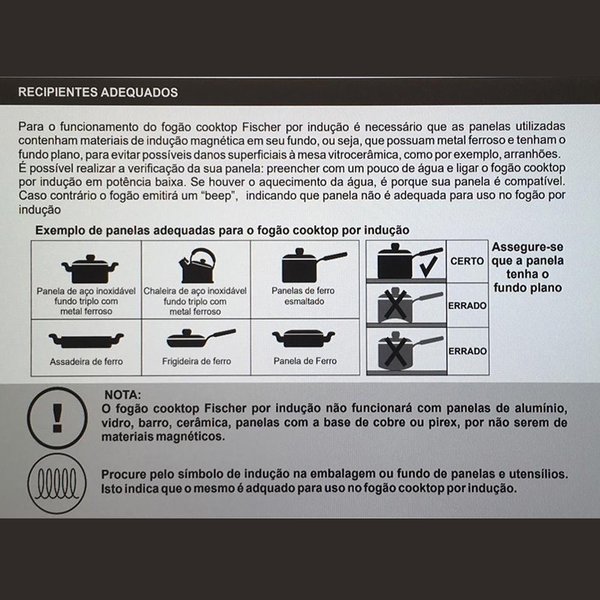 Fogão Cooktop Fischer 1Q por Indução Mesa Vitrocerâmica