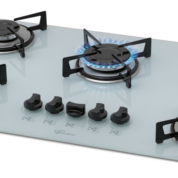 Fogão Cooktop Fischer 5 bocas Gás Mesa Vidro - Branco