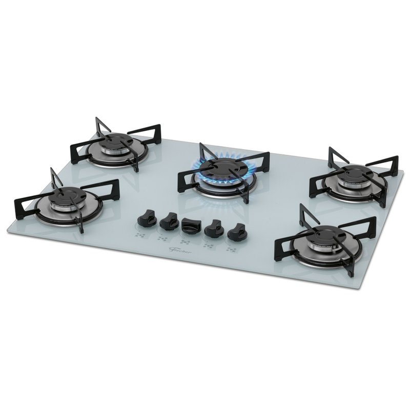 Fogão Cooktop Fischer 5 bocas Gás Mesa Vidro - Branco