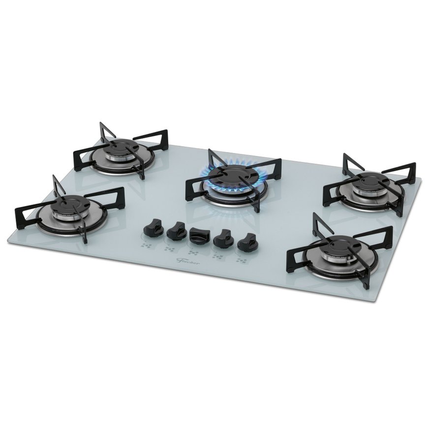 Fogão Cooktop Fischer 5 bocas Gás Mesa Vidro - Branco