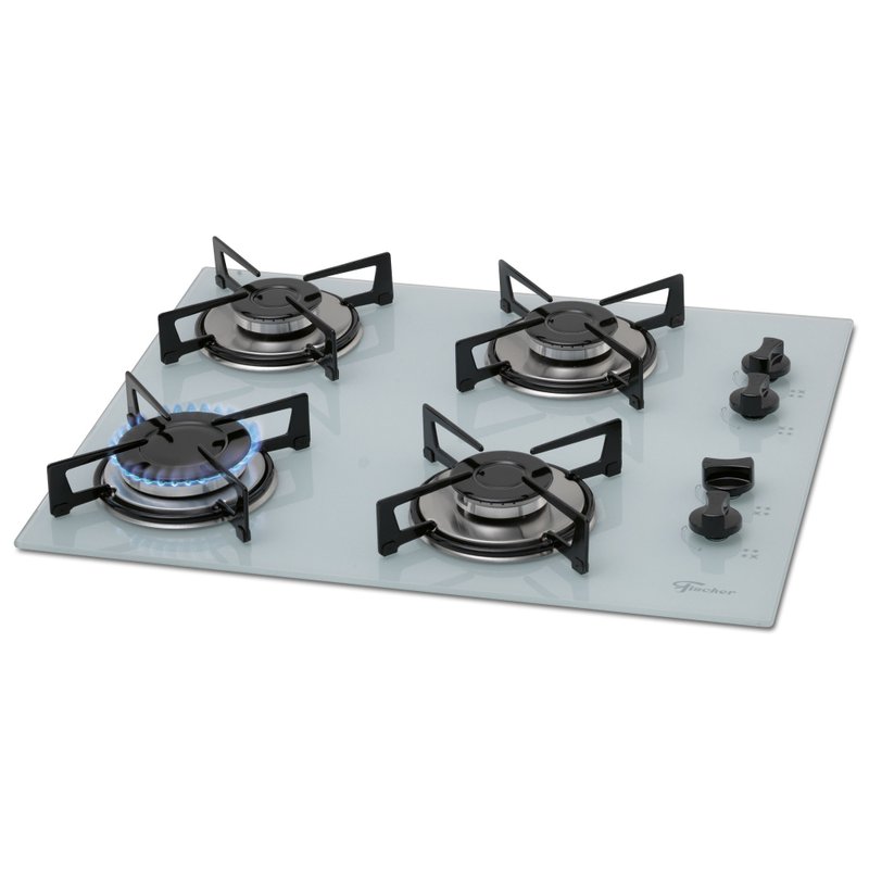 fogão Cooktop Fischer 4Q Gás Mesa Vidro - branco