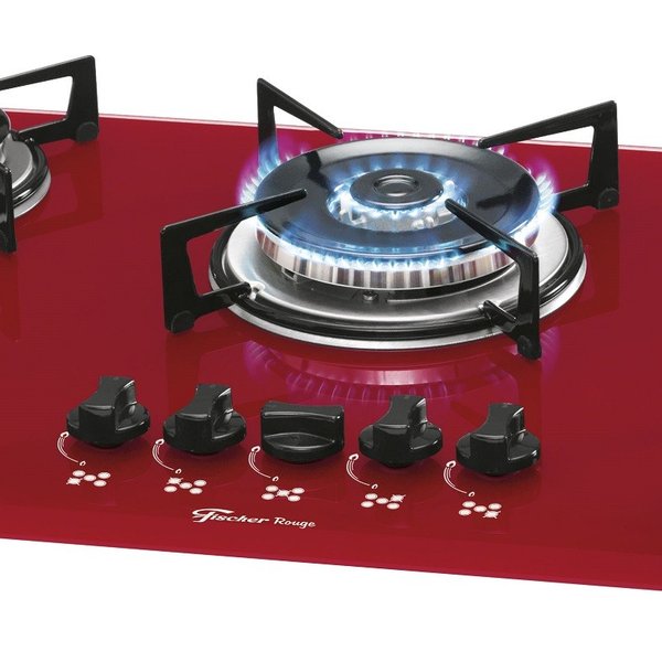 Fogão Cooktop Fischer 5 bocas TC Gás Mesa Vidro Rouge