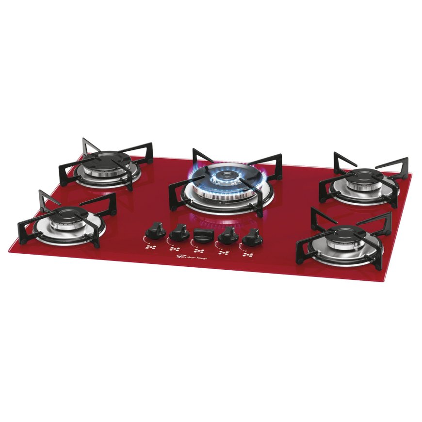 Fogão Cooktop Fischer 5 bocas TC Gás Mesa Vidro Rouge