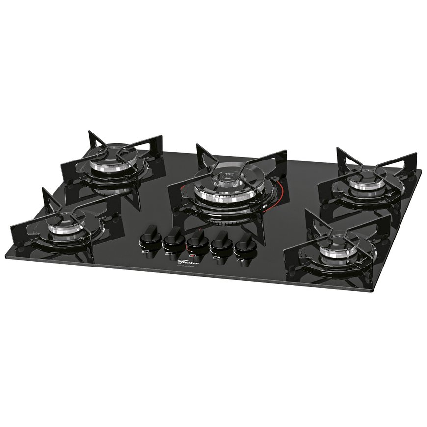 Fogao Cooktop Fischer 5Q TC Fit Line Gas Mesa Vidro3D   Cd 26300
