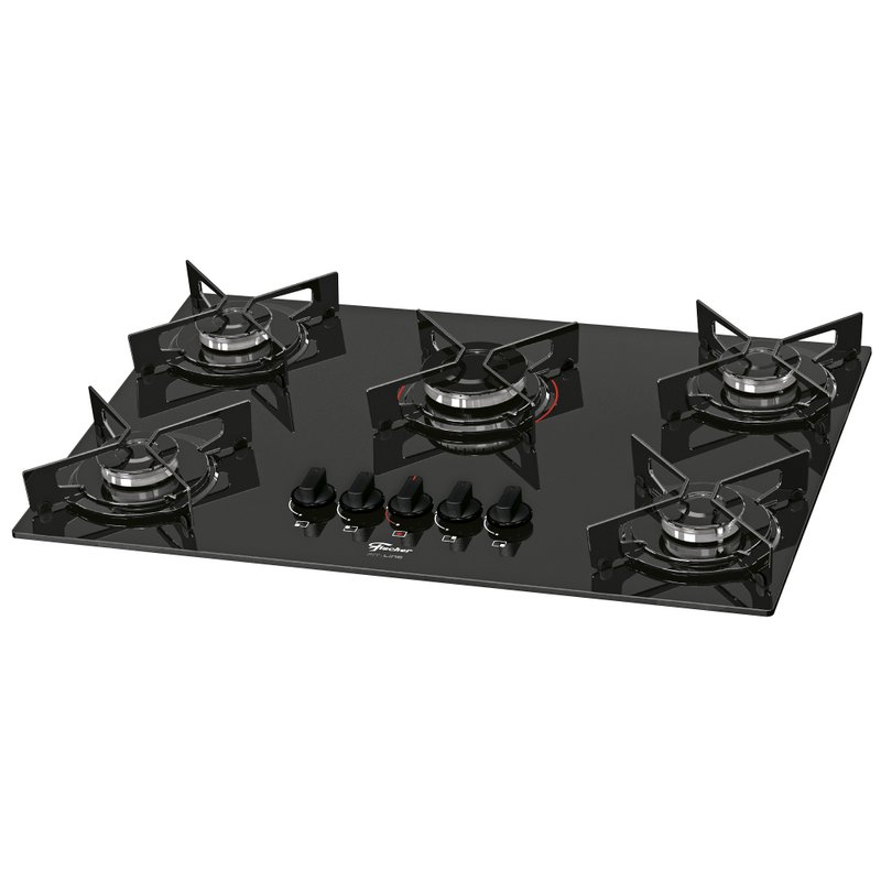 Fogao Cooktop Fischer 5boca Fit Line Gas Mesa Vidro Preto