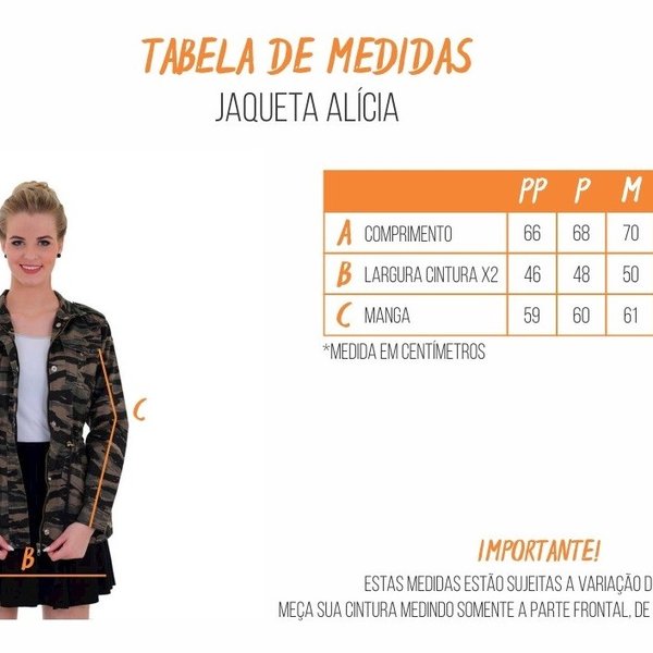 tabela de medidas jaqueta