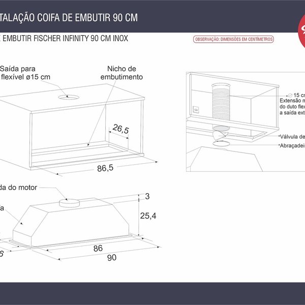 coifa de embutir 90 cm