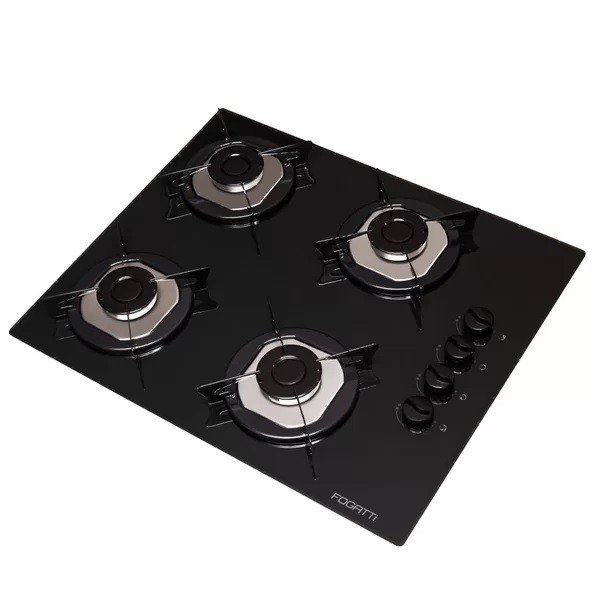 cooktop 4 bocas mesa em vidro preto fogatti inox