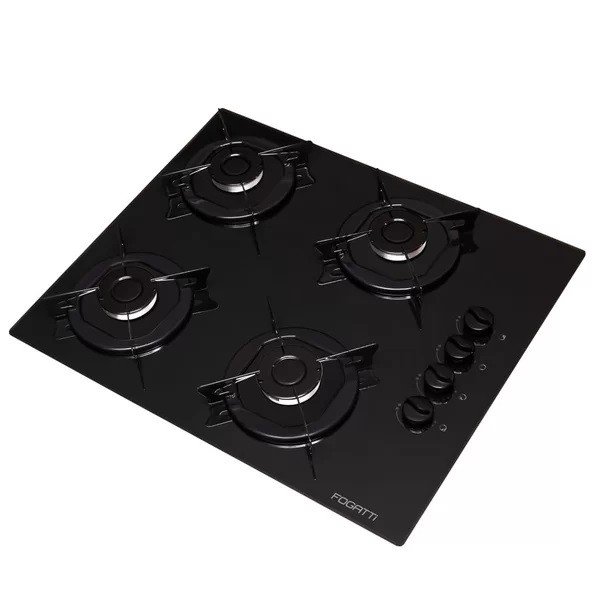 cooktop 4 bocas mesa em vidro preto fogatti esmaltado