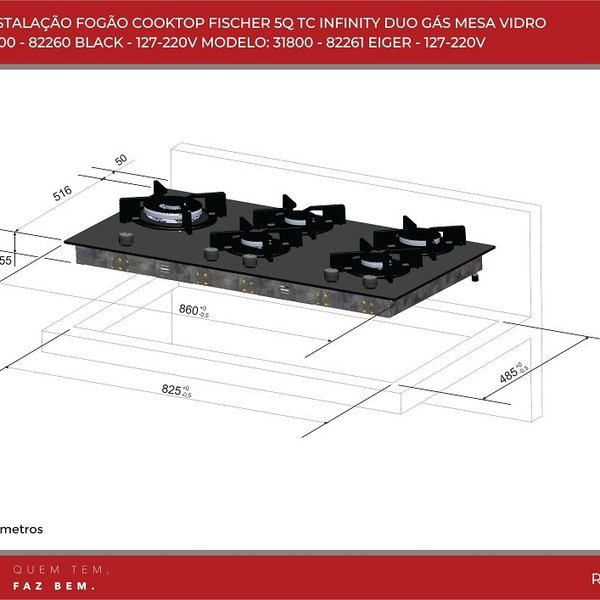 31800 fogao cooktop fischer 5q tc infinity duo gas mesa vidro 1