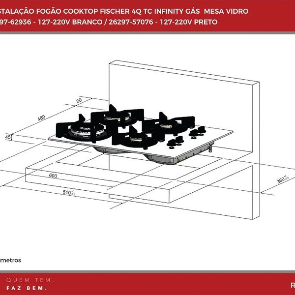 26297 fogao cooktop fischer 4q tc infinity gas mesa vidro