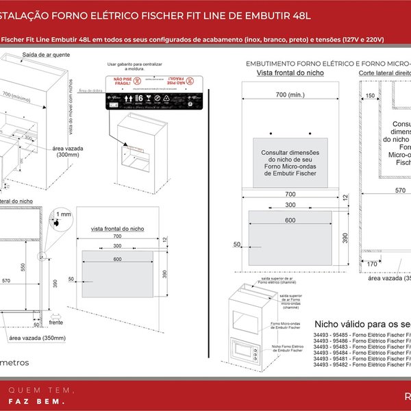 34493 forno eletrico fischer fit line embutir 48l frontal