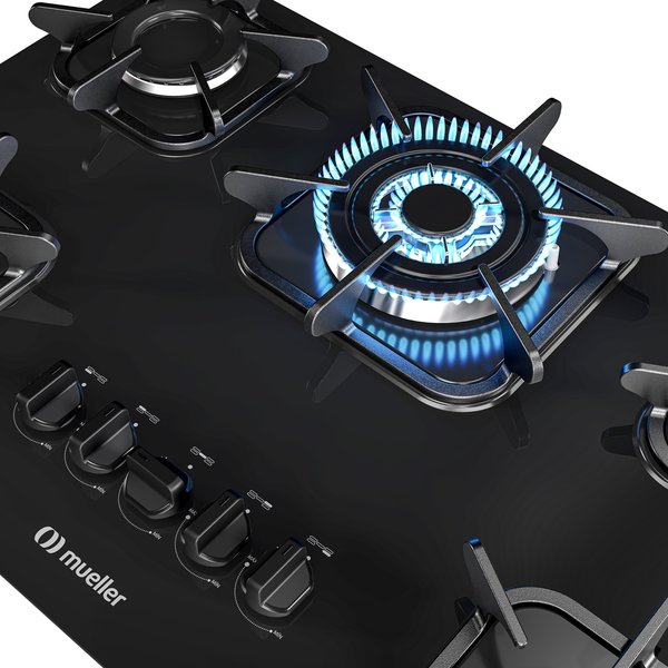 cooktop 5b tripla chama acesa detalhe
