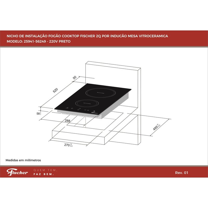 25941 33580 cooktop fischer 2q por inducao mesa vitroceramica