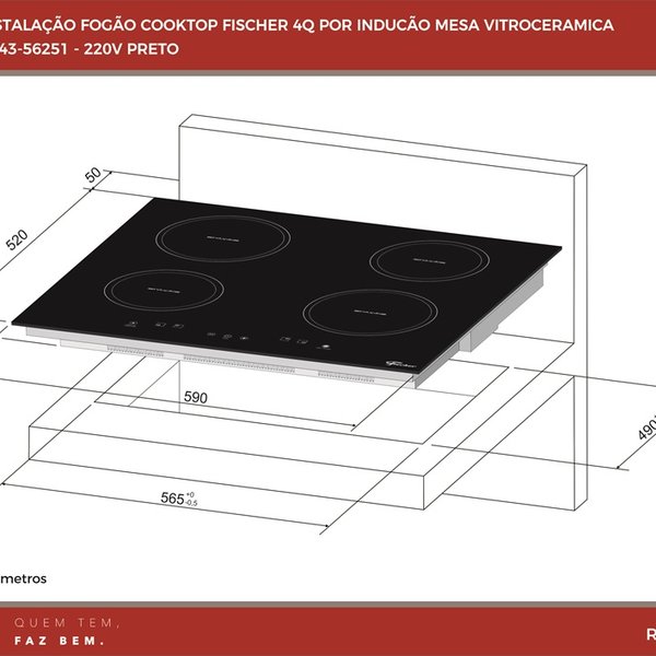 25943 33243 cooktop fischer 4q por inducao mesa vitroceramica